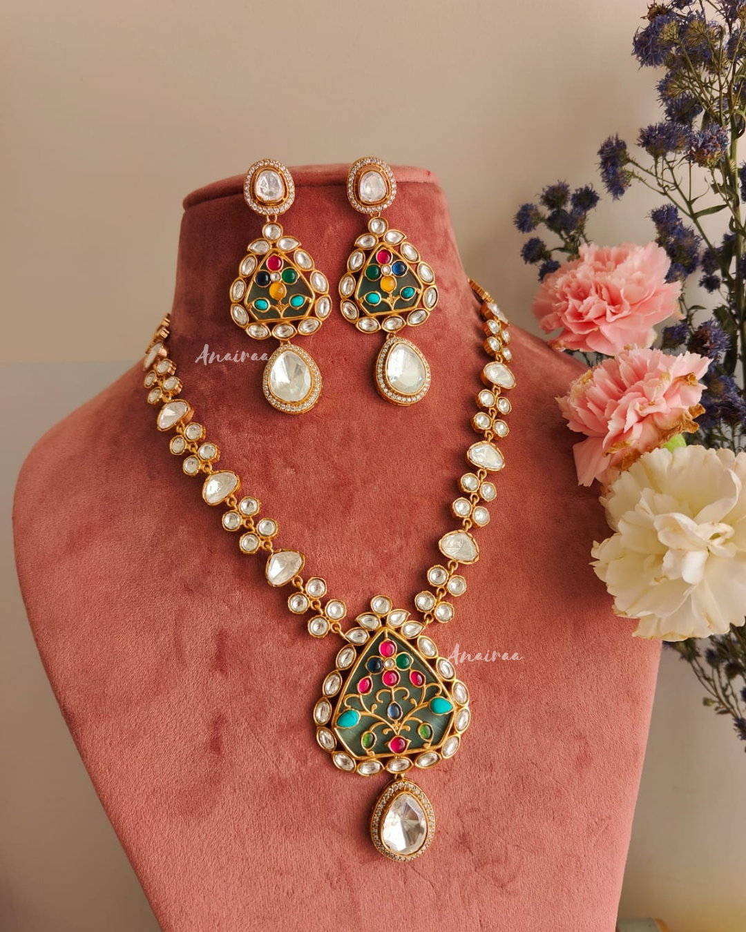 Navratan sage polki kadi kundan set