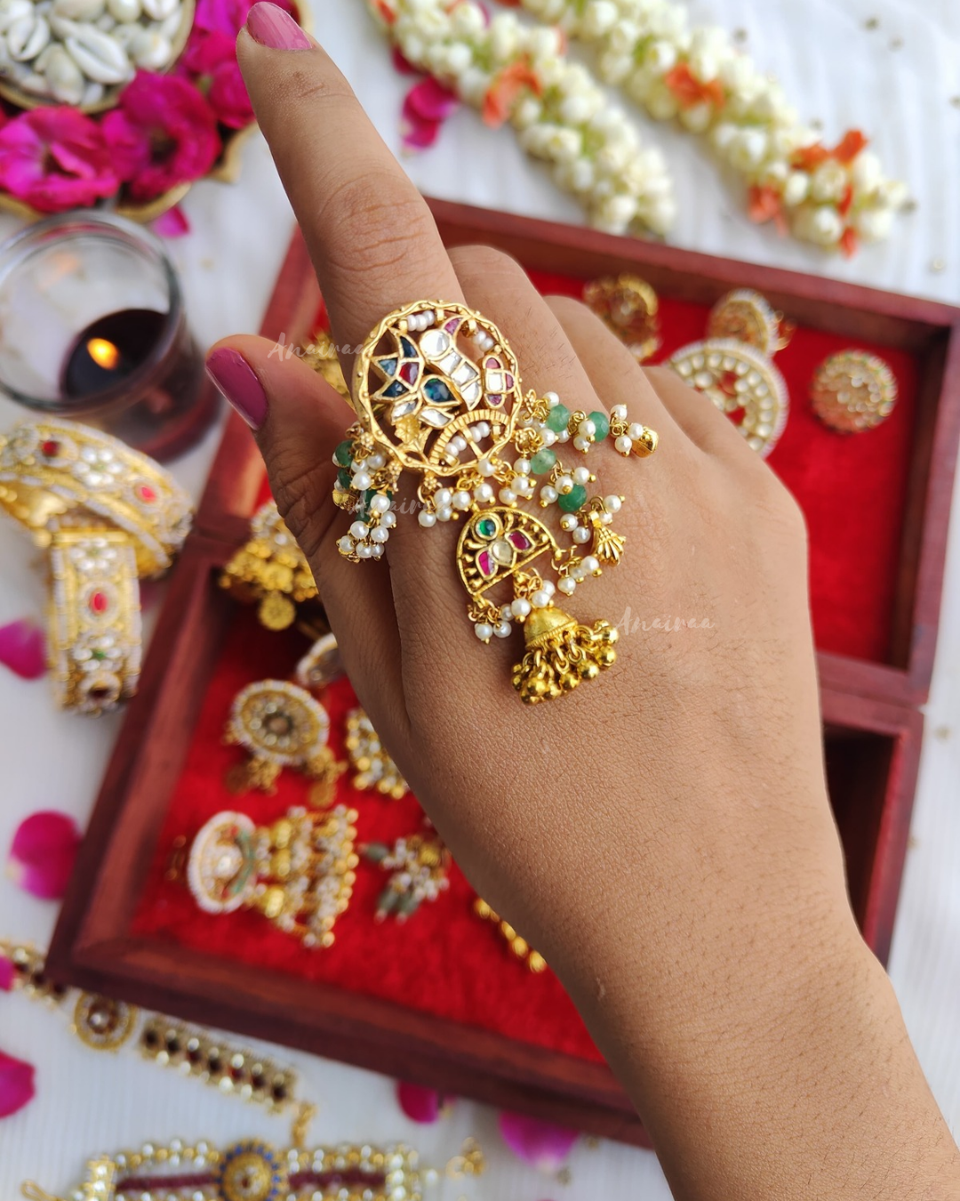 Heritage paachi kundan ring