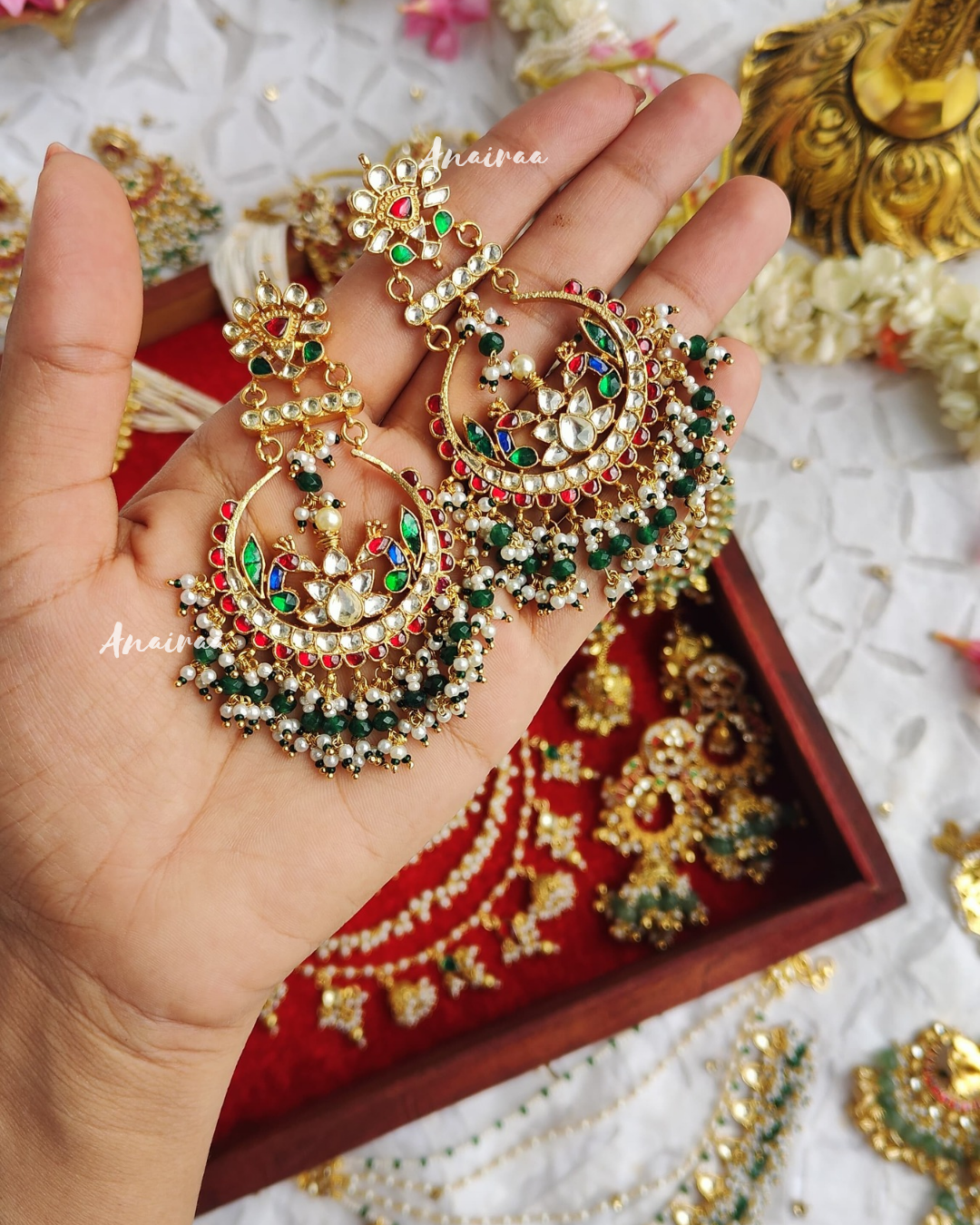 Rupali peacock kundan chandbali