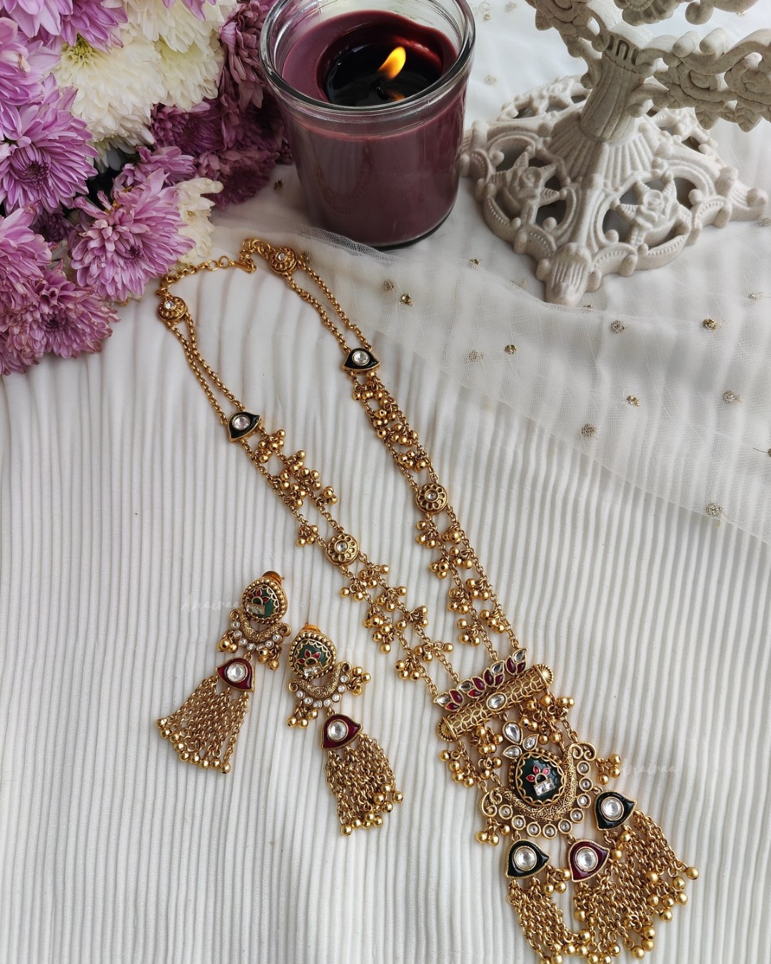 Antique kundan long necklace set