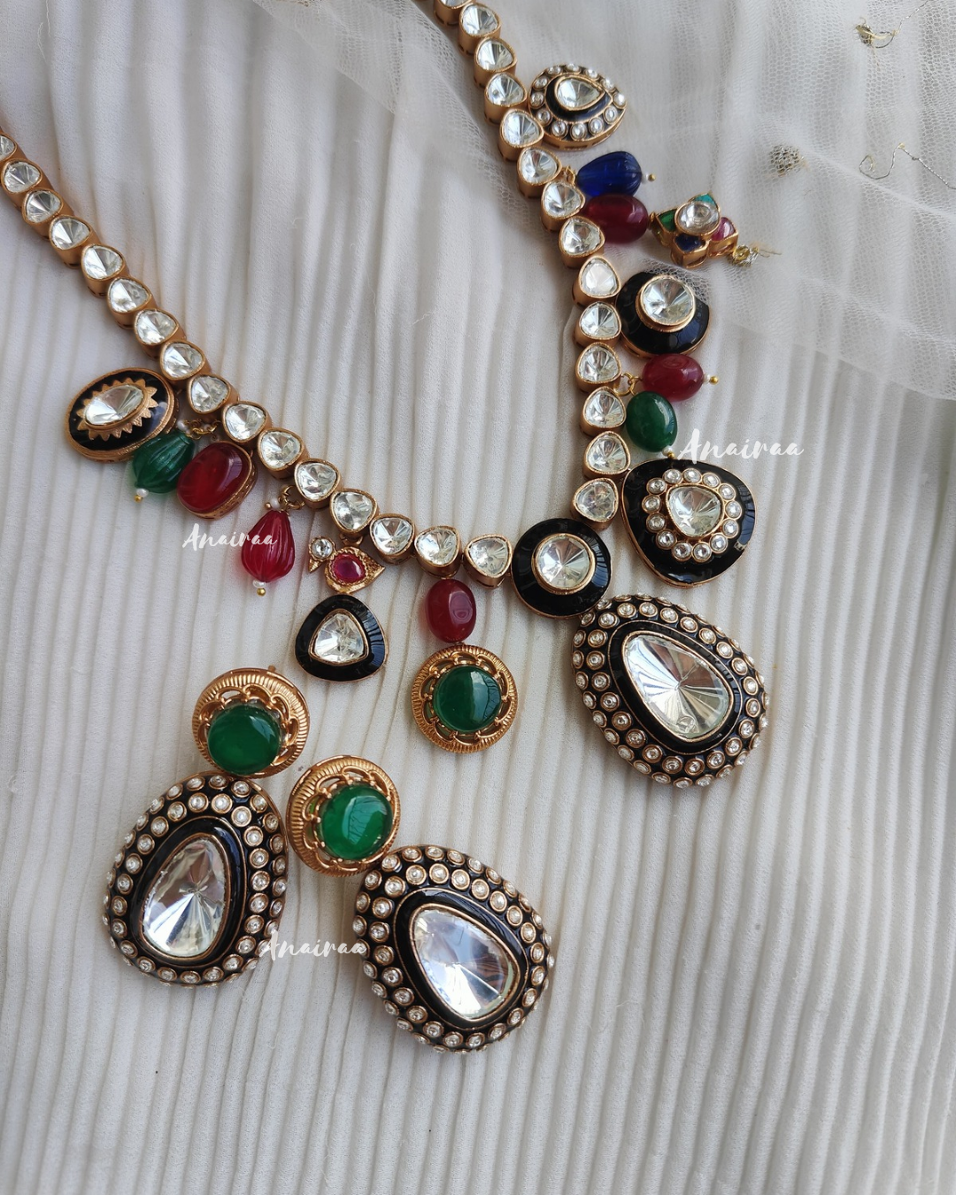 Tara Polki meena long necklace set