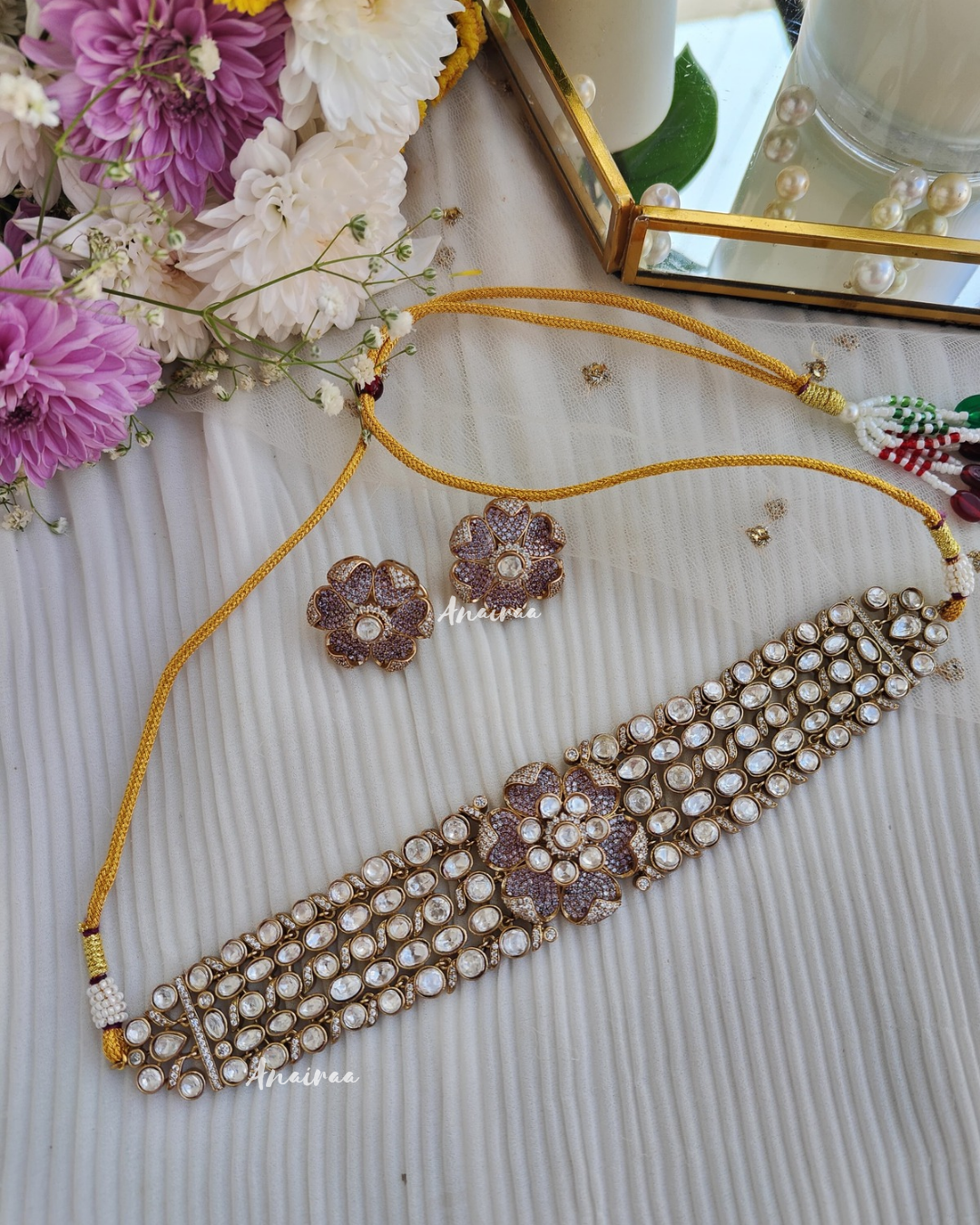 Sparkling flower moissanite choker set - lavender