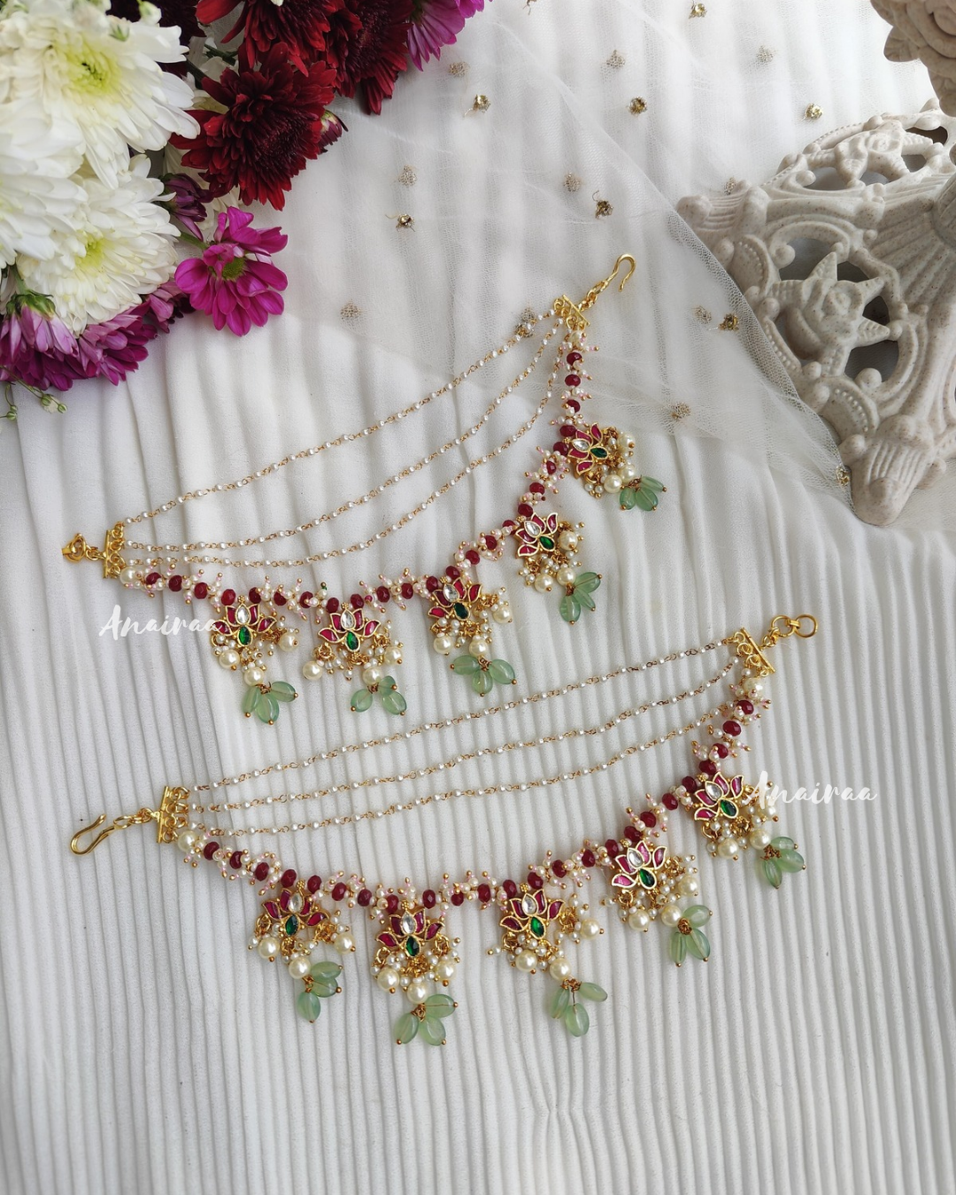 Lotus multi paachi kundan earchains
