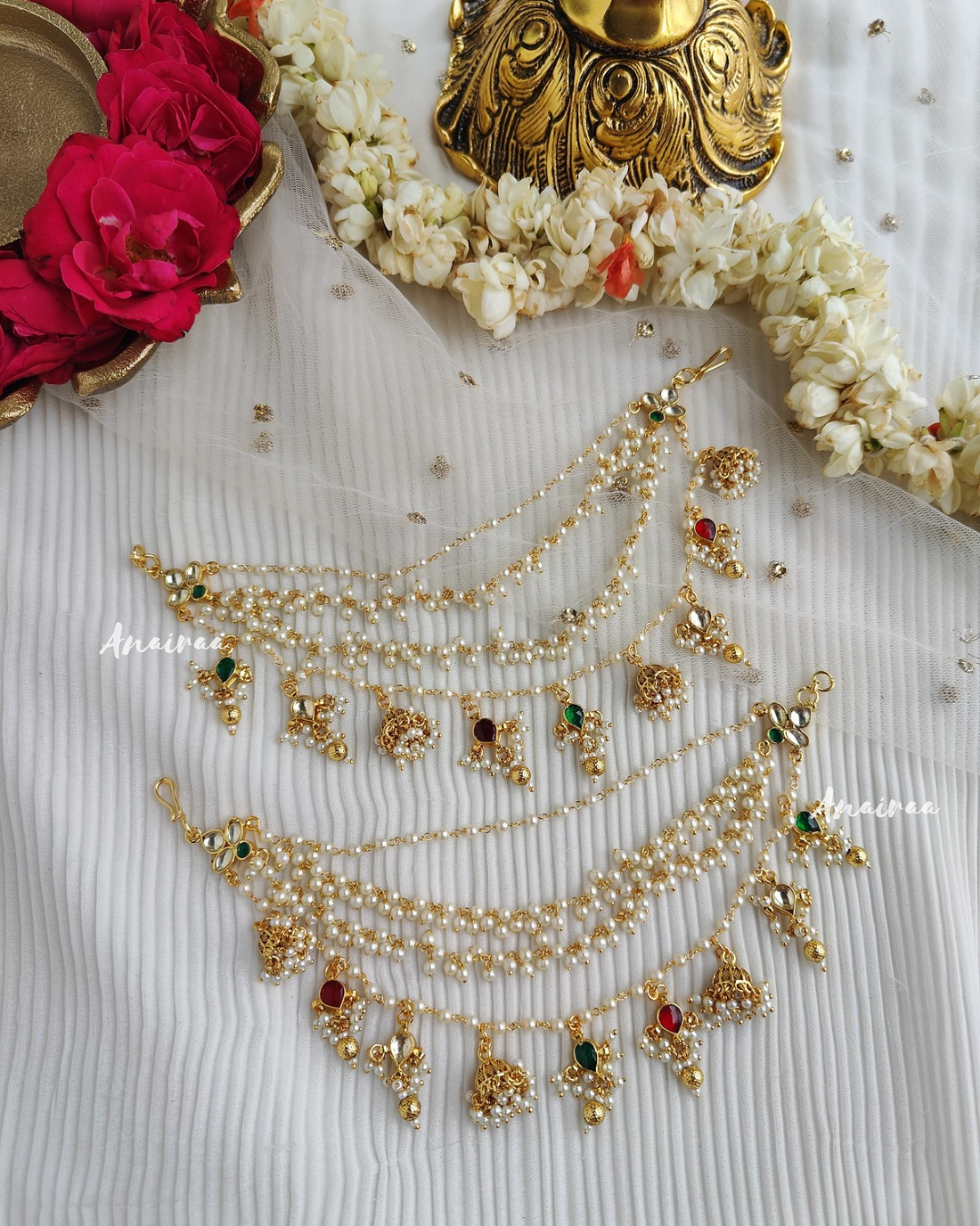 Yuvika Kundan jhumkas with earchains