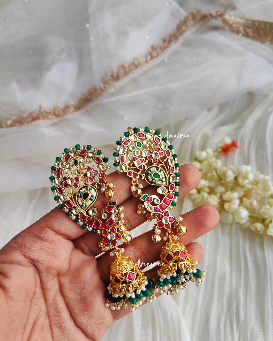Siya peacock earcuff jhumkas with earchains