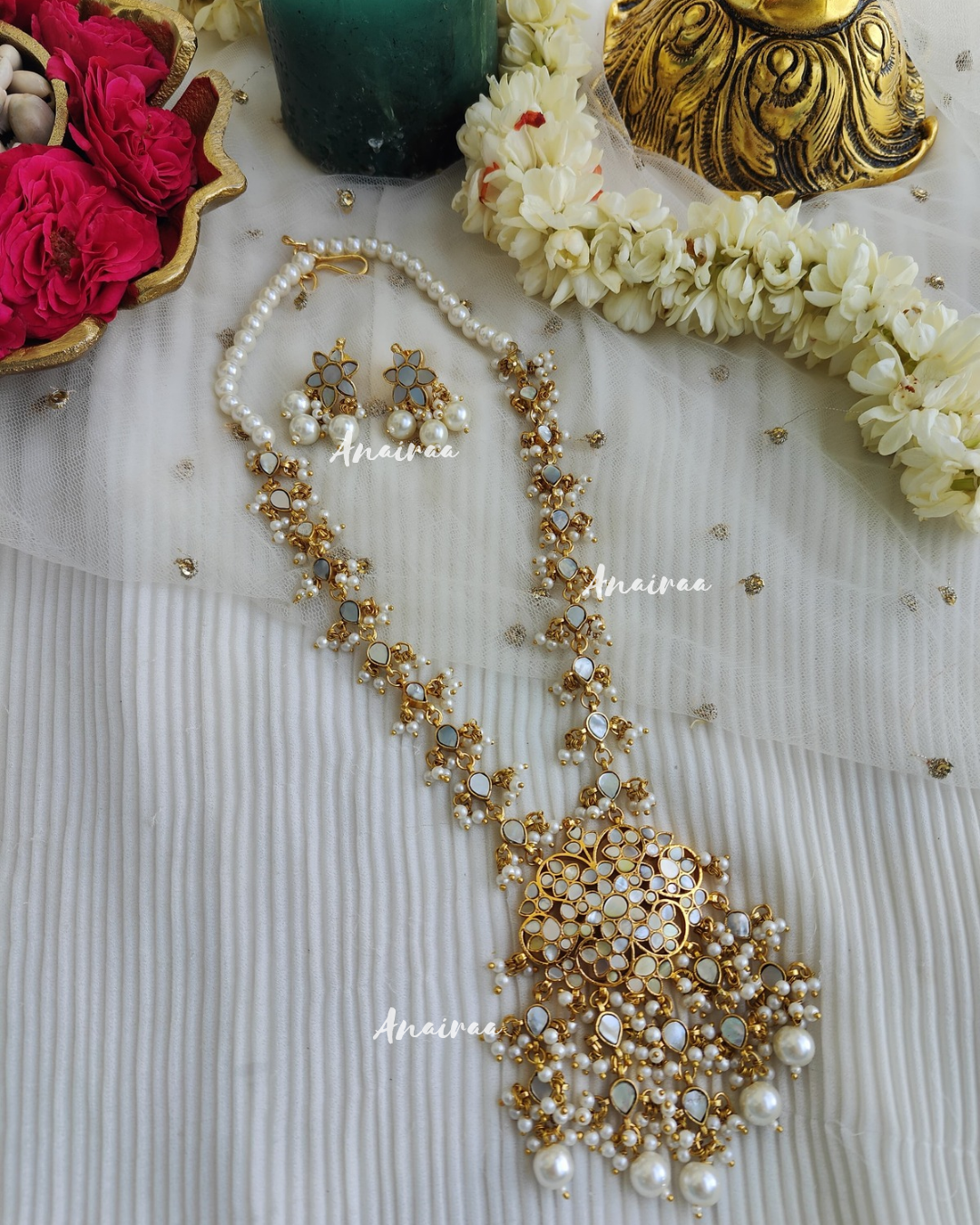 Mother of pearl long necklace set