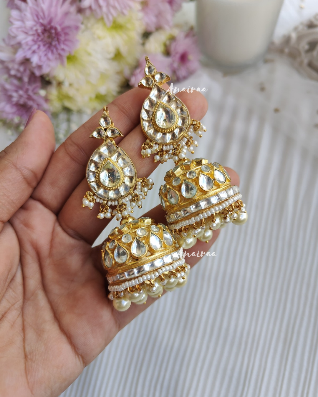 Paachi Kundan jhumkas