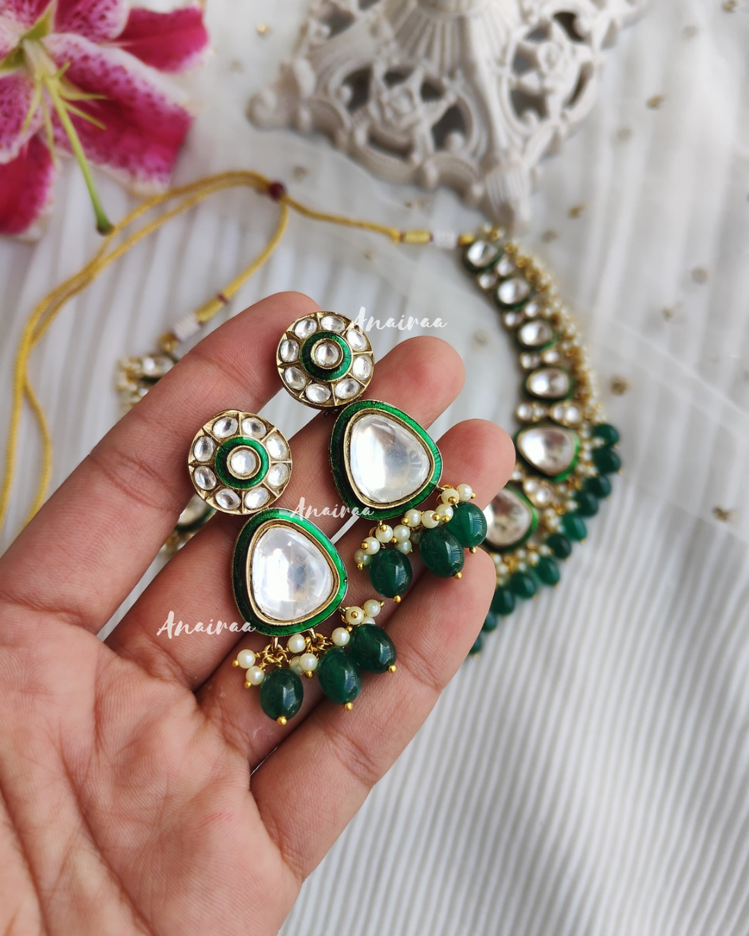 Anvi bridal polki meena necklace set