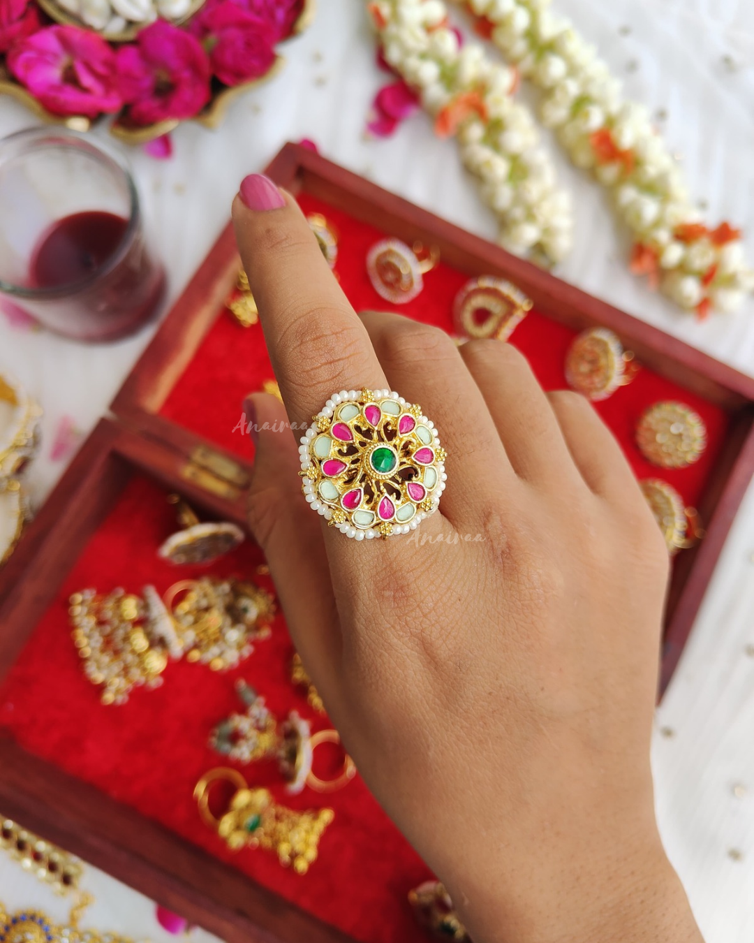 Kundan multi color ring