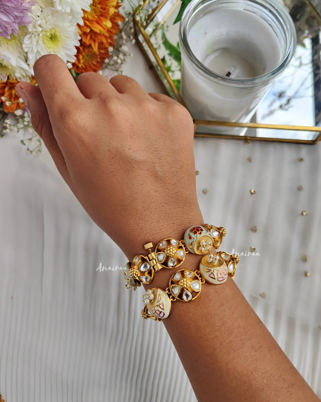 Polki Meenakari  bracelet(Single pc)