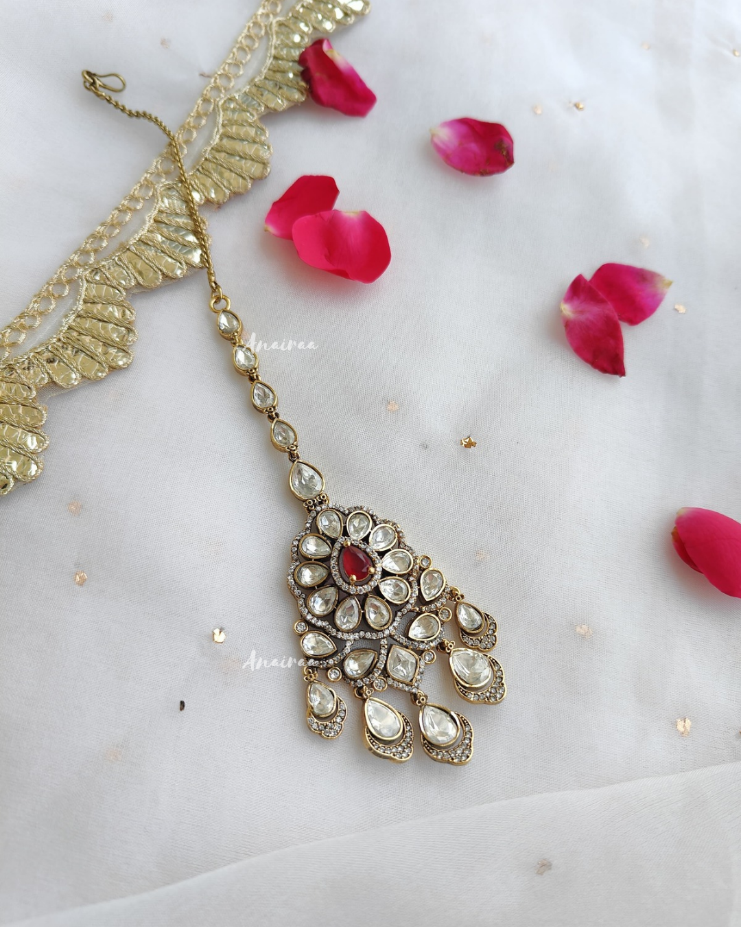 Ruby moissanite maangtikka