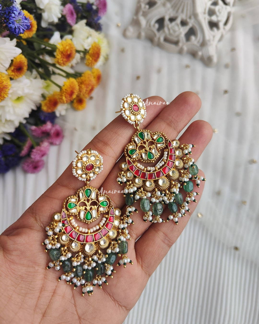 Paachi Kundan earrings with earchains