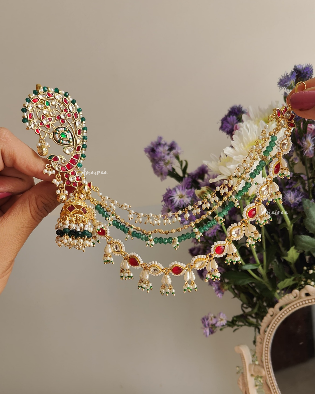 Siya peacock earcuff jhumkas with earchains