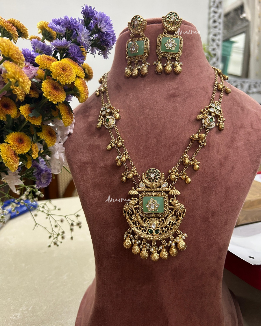 Antique kundan long necklace set