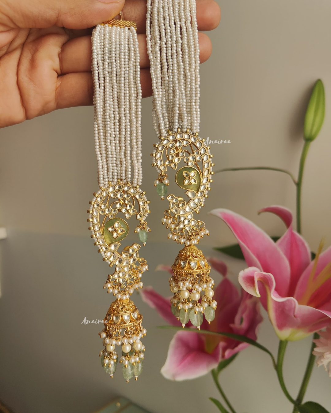Paachi Kundan earcuff jhumkas