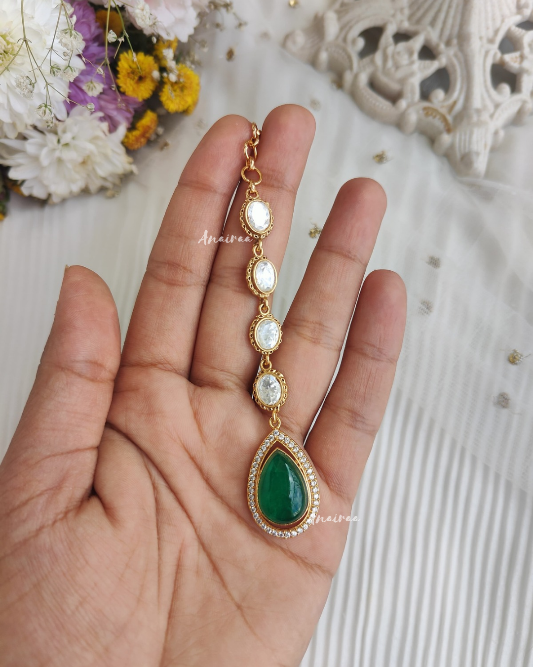 Emerald polki maangtikka