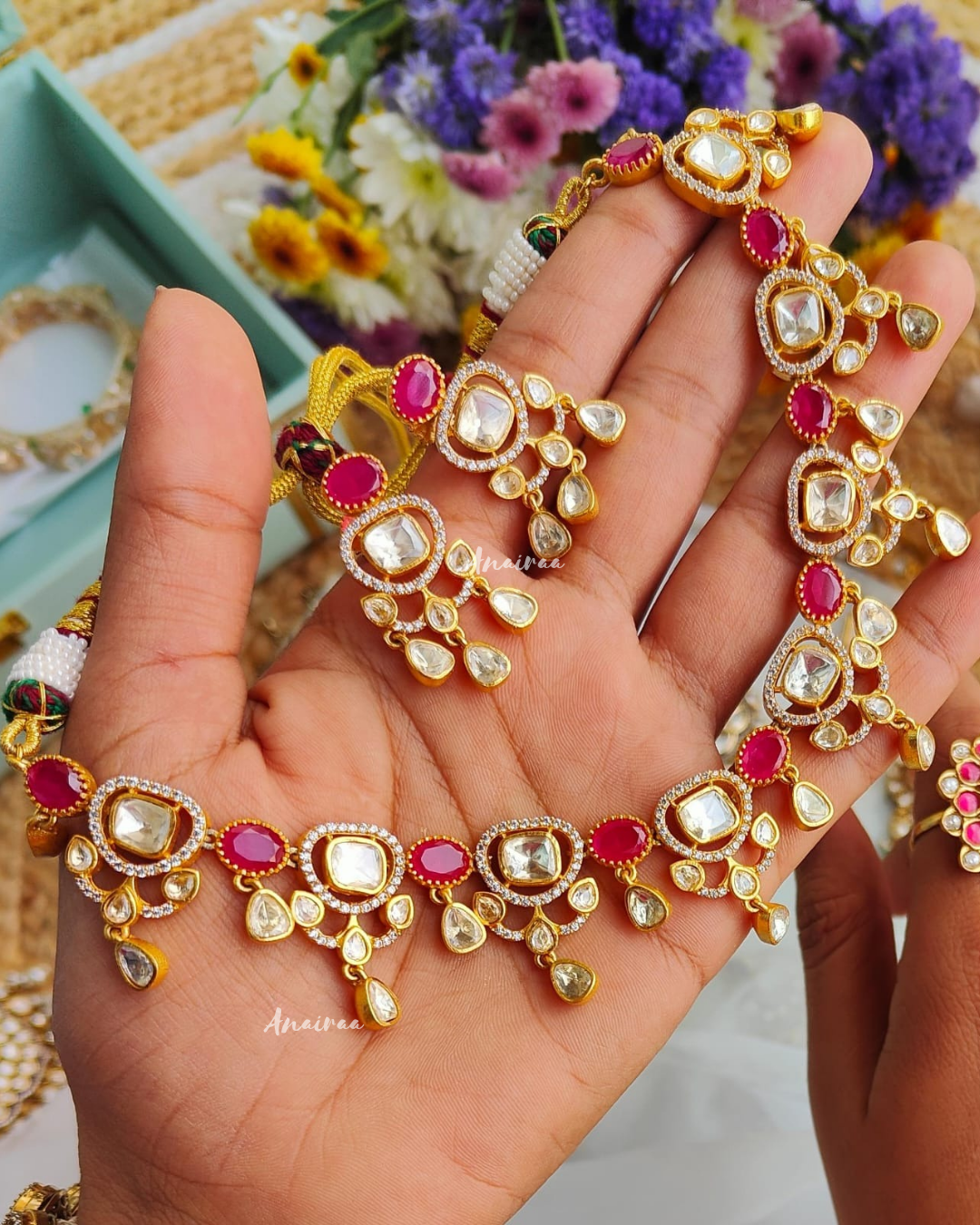 Ruby moissanite choker set