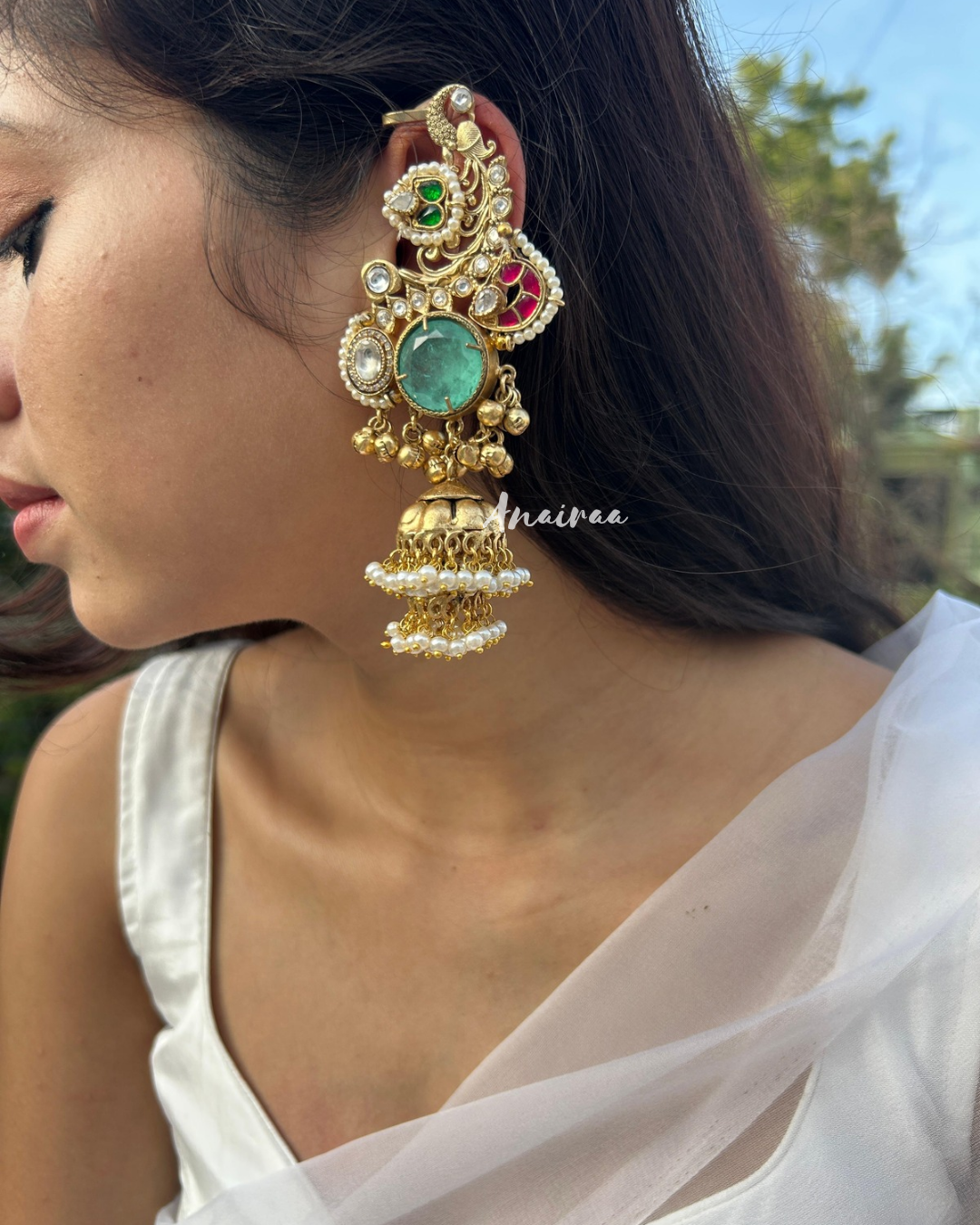 Traditional peacock earcuff jhumka