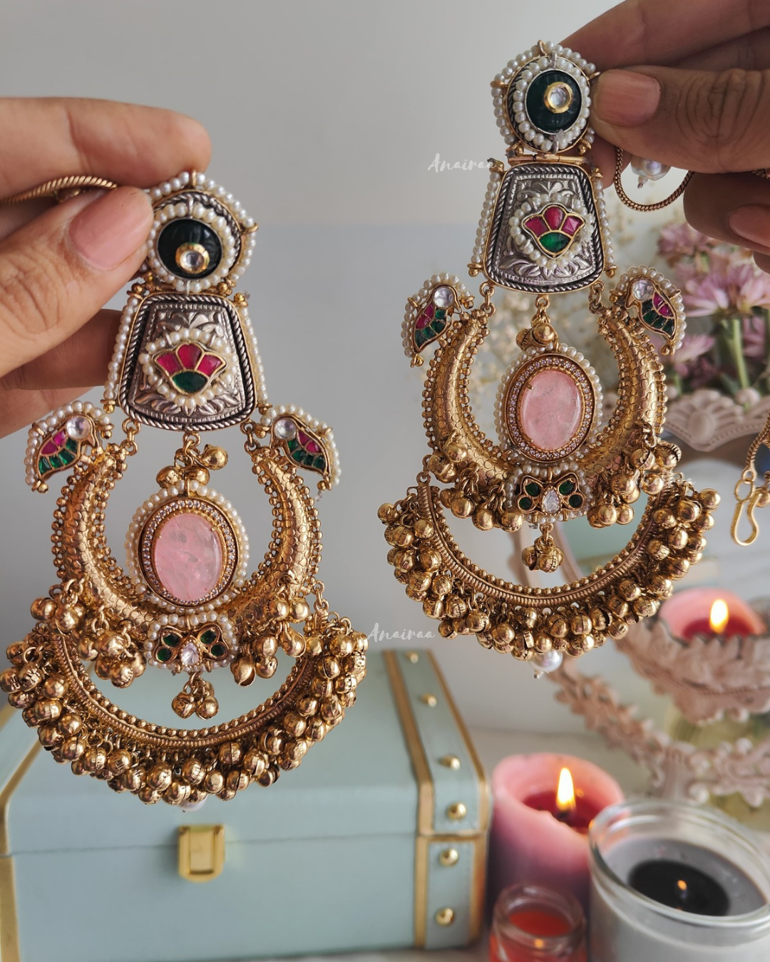 Ranya Kashmiri ghungroo chandbali with earchains