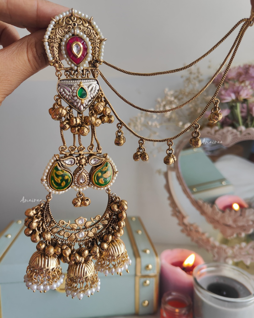 Nilofer Kashmiri ghungroo earrings with earchains