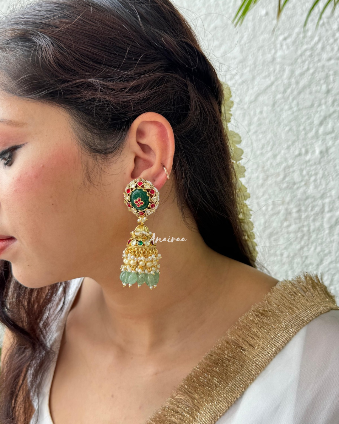 Kundan carving stone jhumka