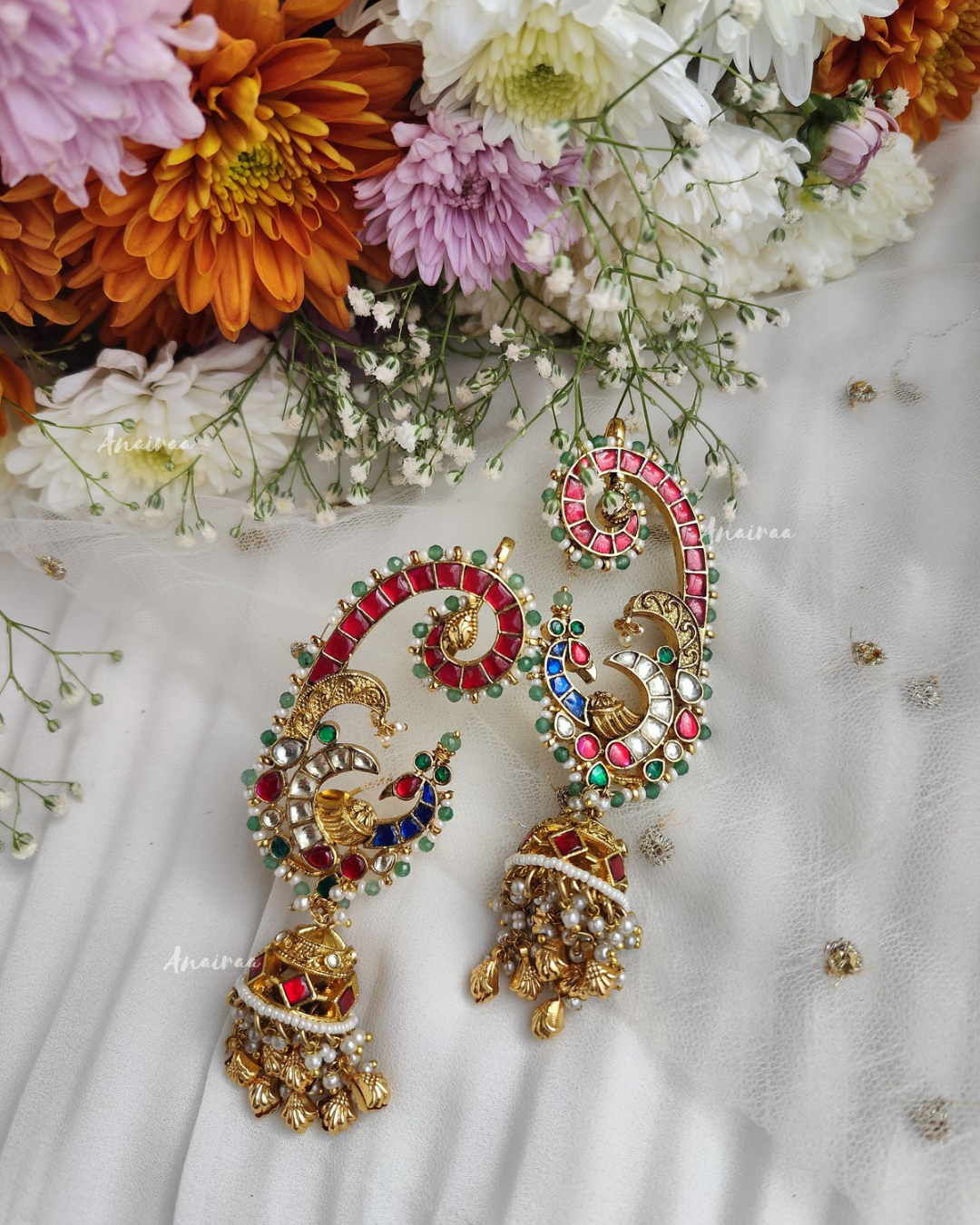 Heritage peacock earcuff jhumkas