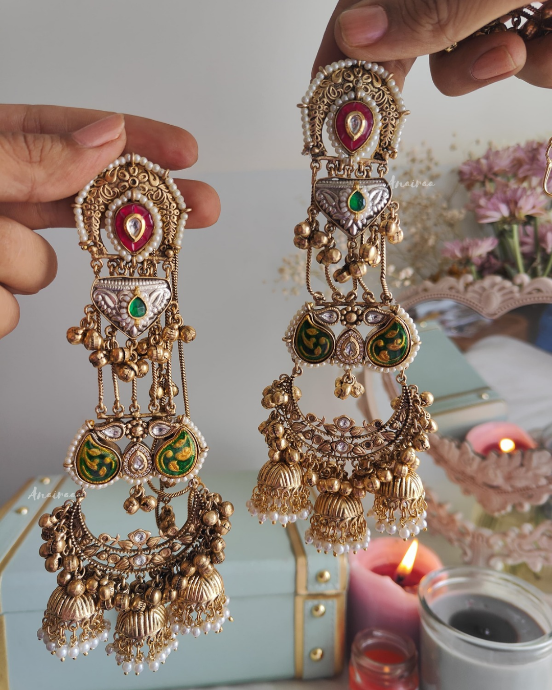 Nilofer Kashmiri ghungroo earrings with earchains