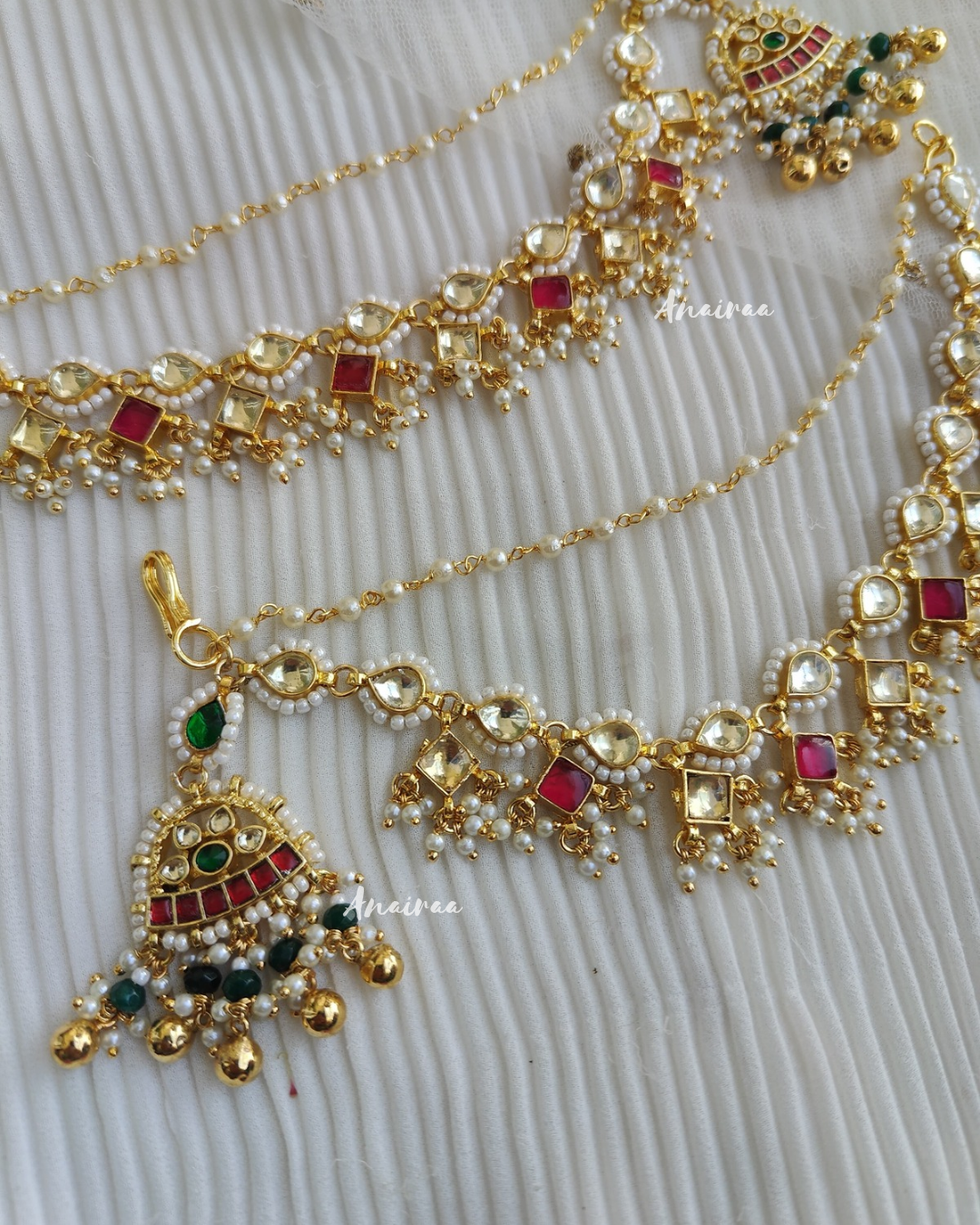 Multi color paachi kundan earchains