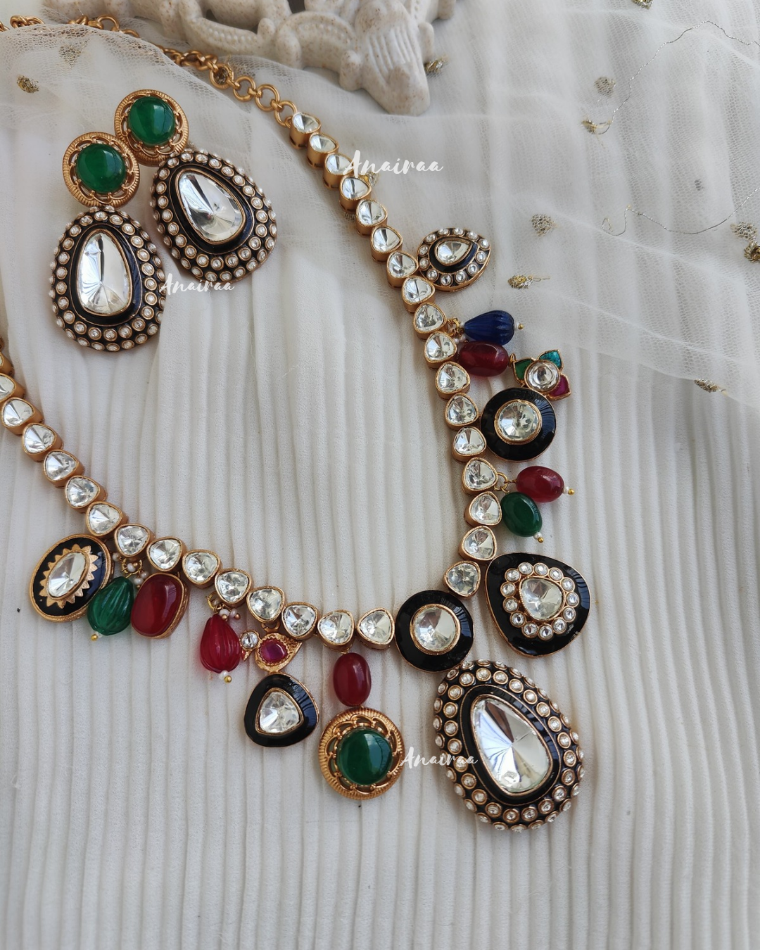 Tara Polki meena long necklace set