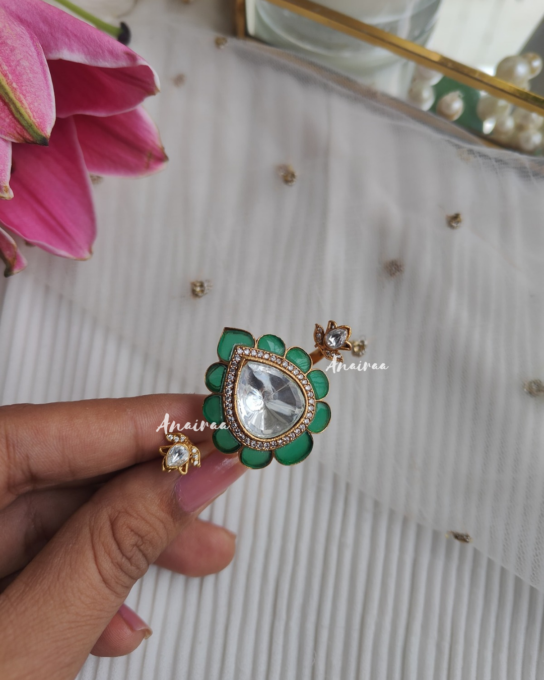 Polki two finger ring