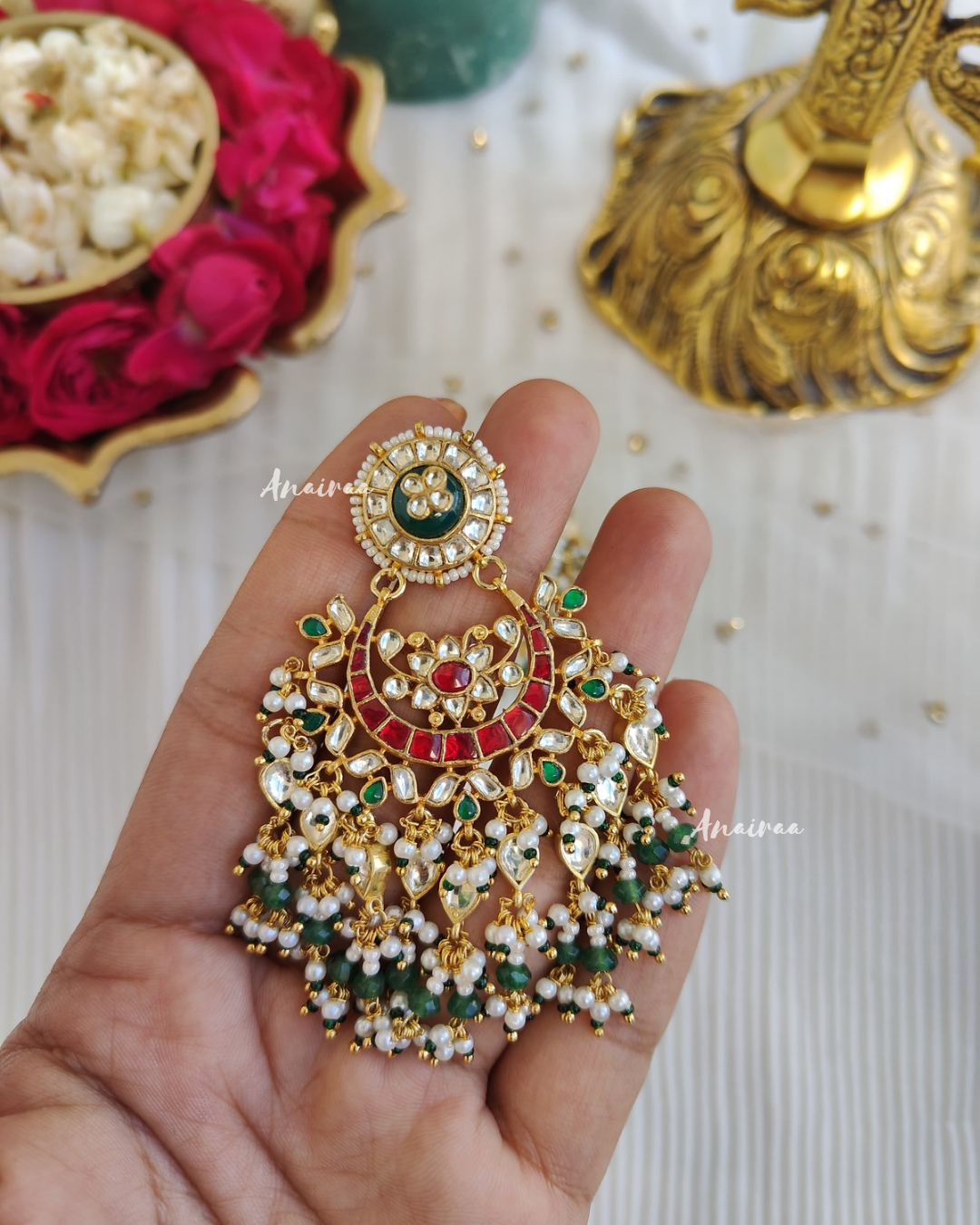 Shyamashree paachi kundan chandbali earrings