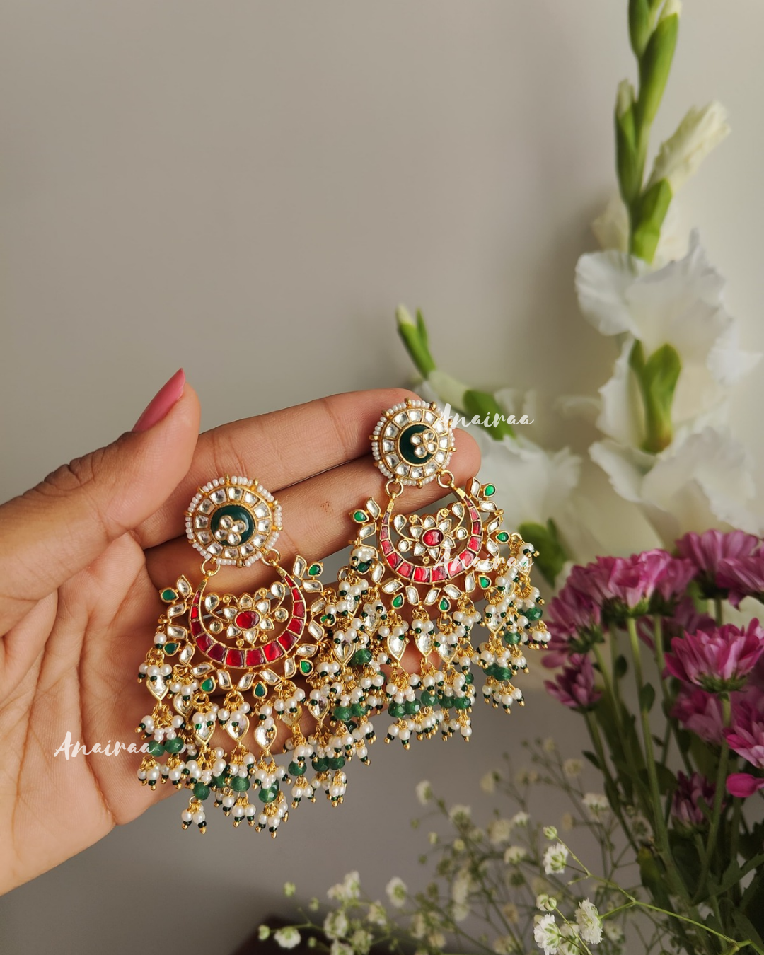 Shyamashree paachi kundan chandbali earrings