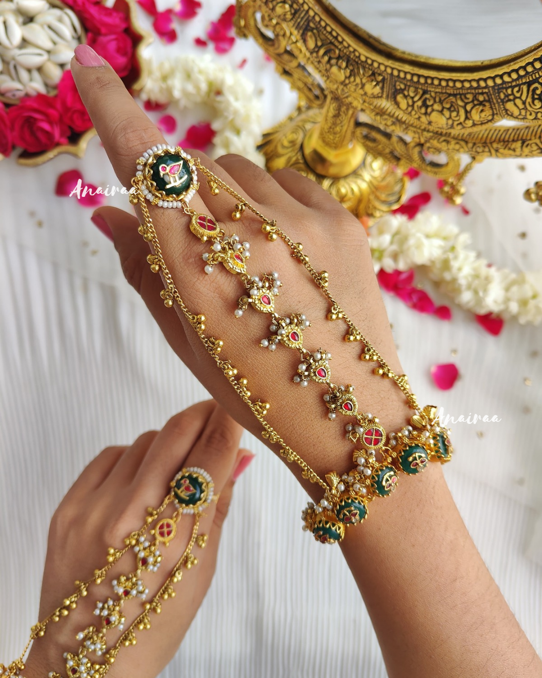 Bridal antique kundan hathphool