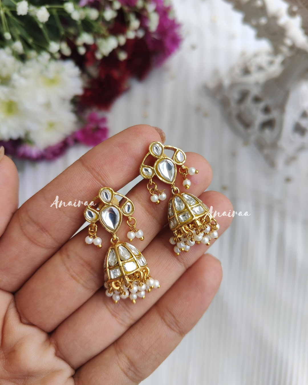 Small lightweight jadau jhumkas