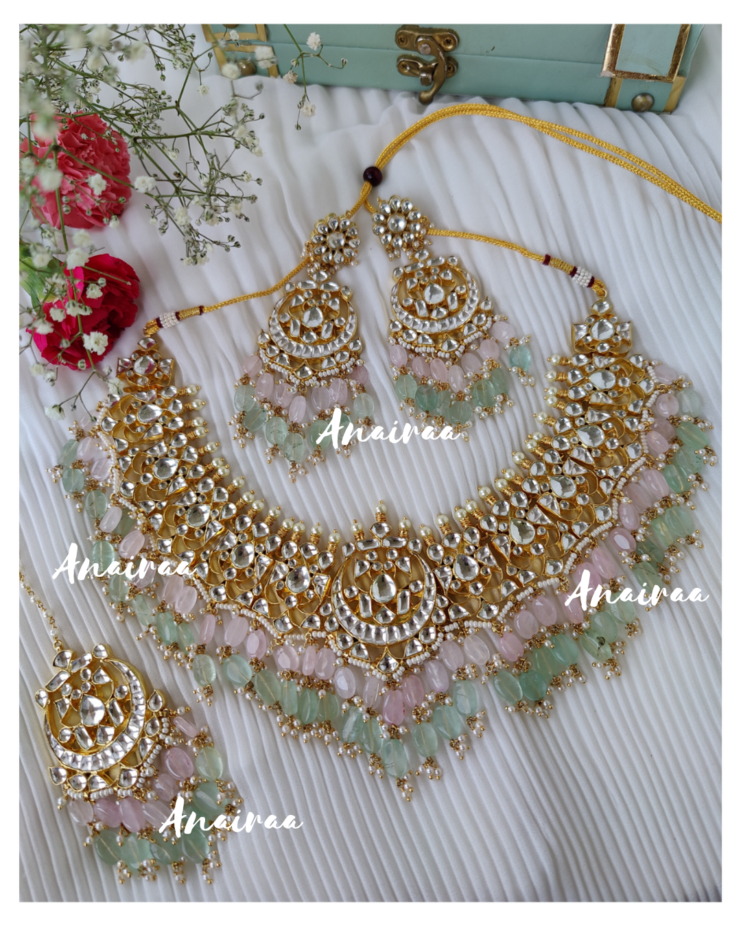 Mastani kundan bridal set with pastel beads | Dispatch time 1-2 weeks