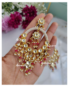 Paachi kundan chandbalis with pink drops