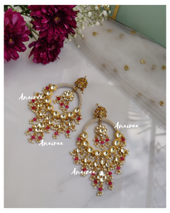 Paachi kundan chandbalis with pink drops