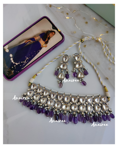 Polki choker set with purple beads