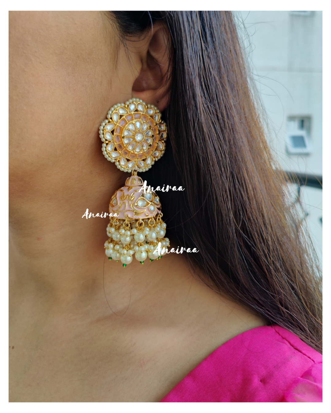 Pink meenakari Jhumkas