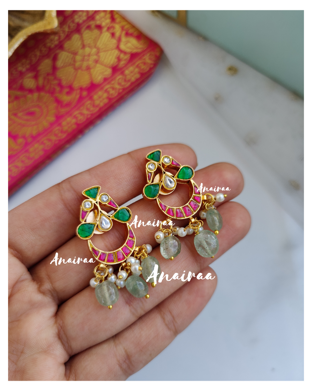 kundan peacock earrings