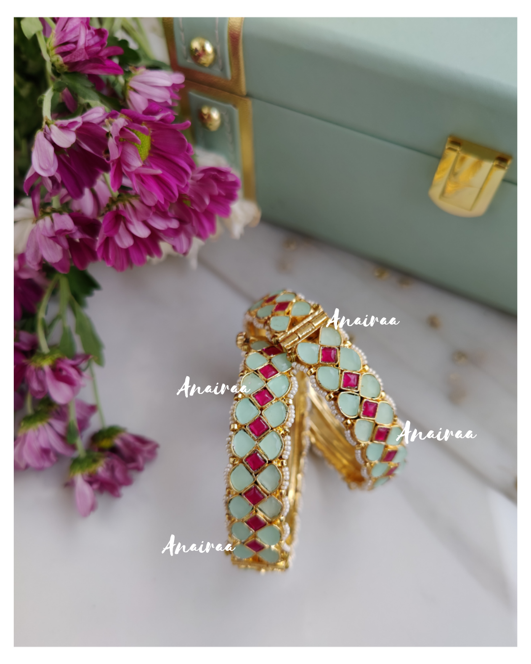 Pastel paachi kundan openable bangles