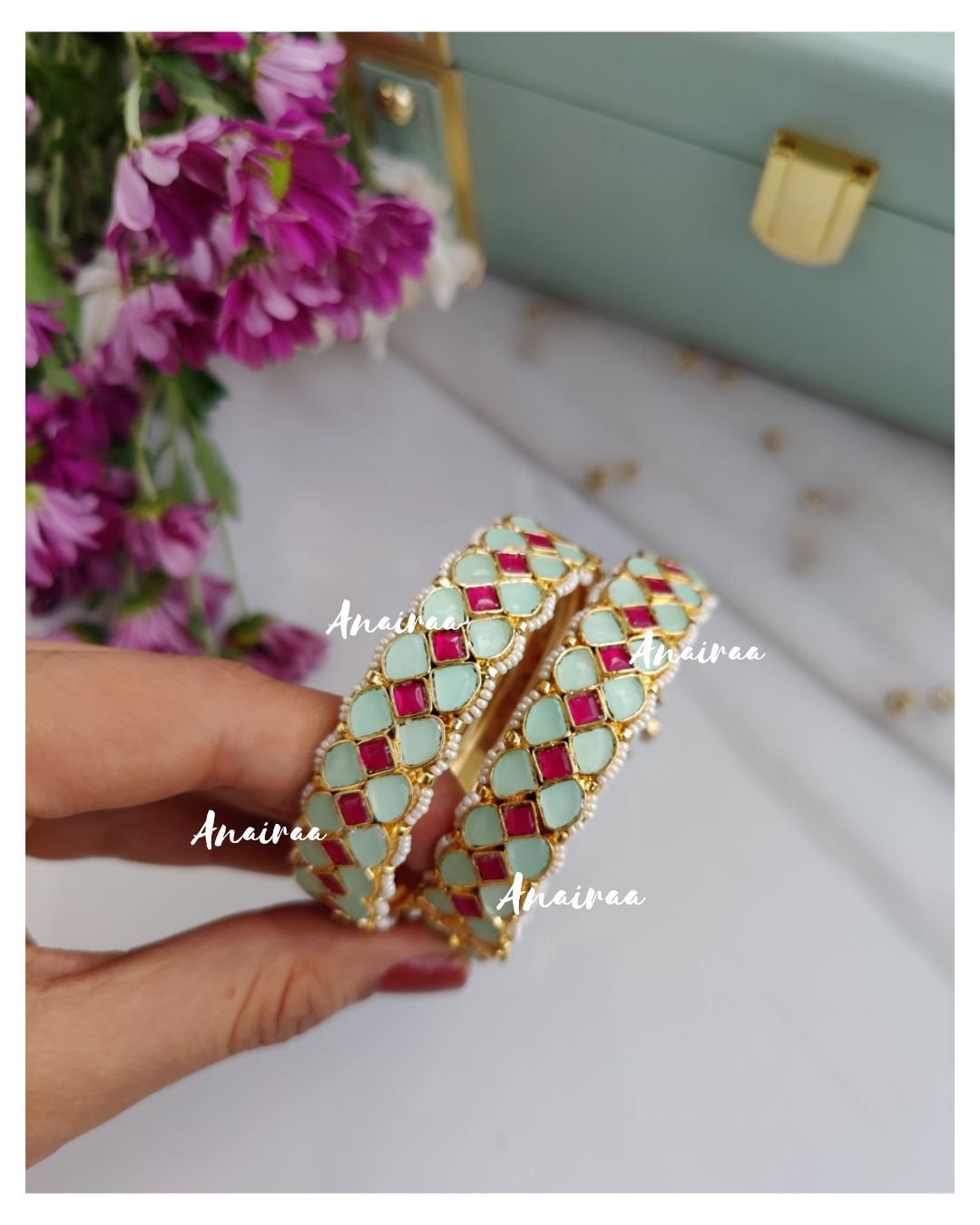 Pastel paachi kundan openable bangles