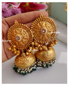 Emerald golden Jhumkas