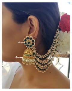 Paachi kundan Jhumkas with earchains