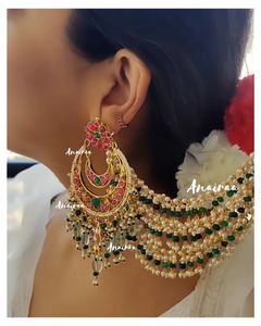 Paachi Kundan chandbalis with earchains