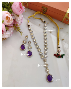 Purple polki long necklace set