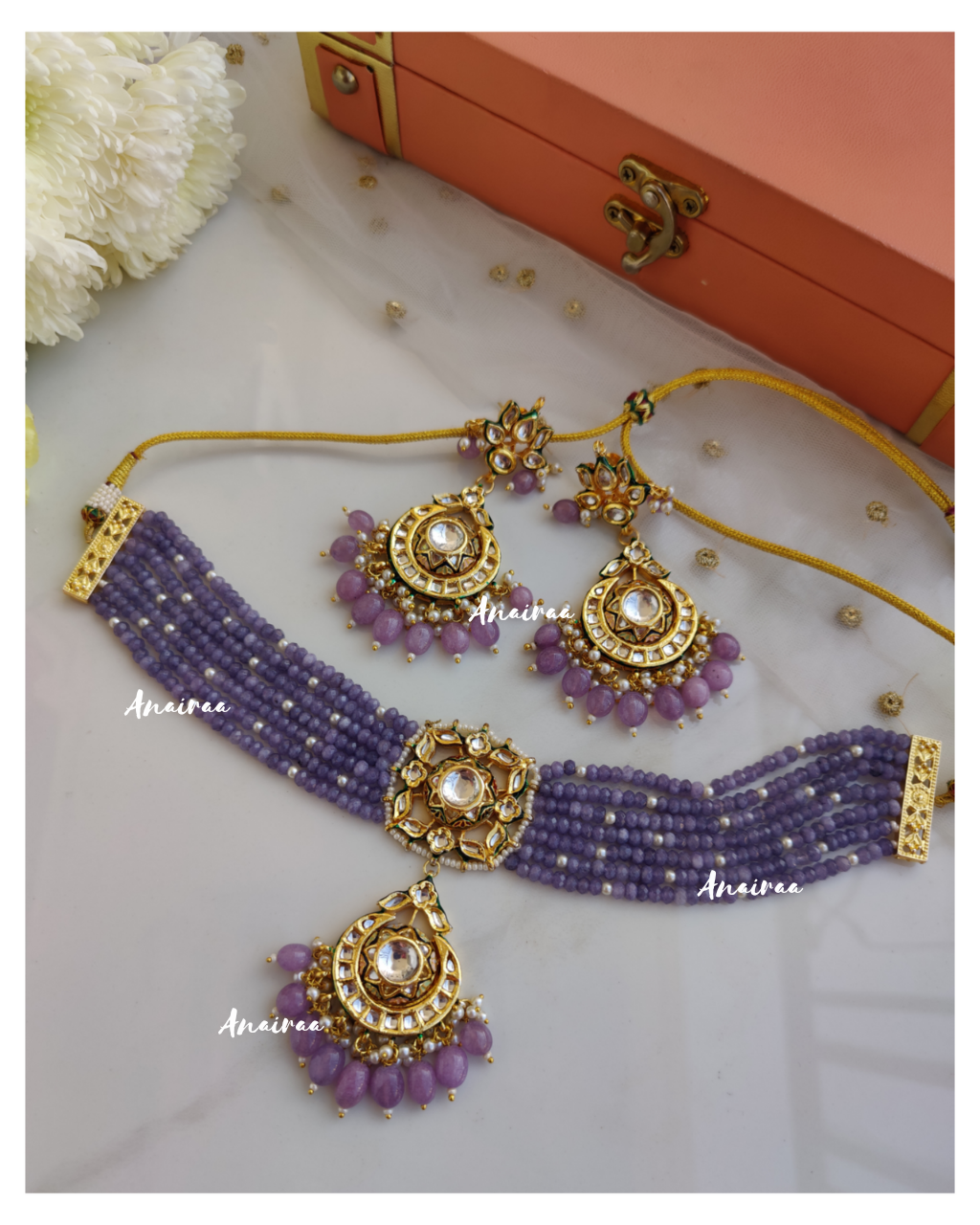 Purple kundan choker set