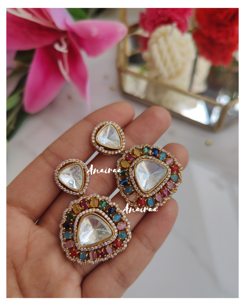 Navratan polki earrings