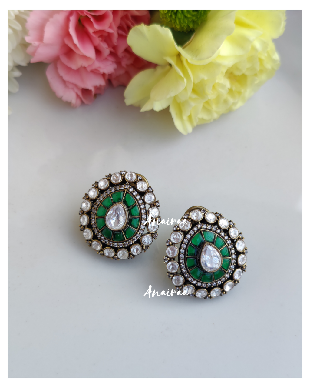 Emerald polki mossanite studs