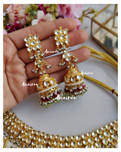 Paachi kundan set with Jhumkas